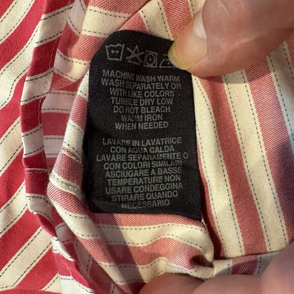 Robert Graham Men's XL Long Sleeve Shirt Red White Stripe Flip Cuff Patch - Picture 9 of 13